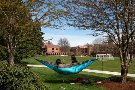 student in a hammock