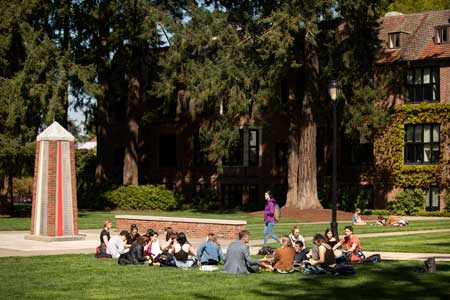 students sitting outside